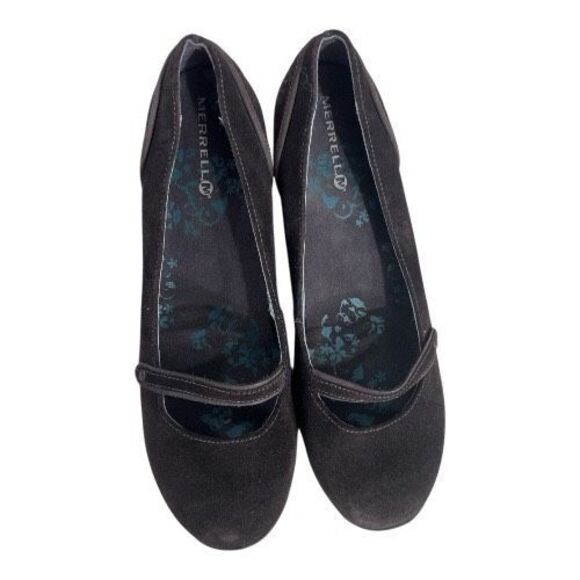 MERRELL PETUNIA Shoes Size 9 Floral Brown Suede Slip On Leather Wedge Heels - Picture 6 of 11